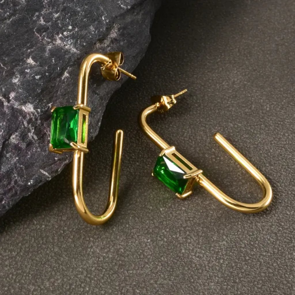 14k Gold Womens Green Emerald Gemstone Oval Hoop Earrings 14 K Silver Jewelry